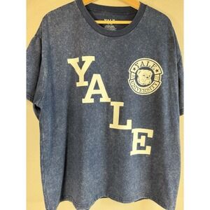 Yale University Shirt Mens XL Blue Acid Mineral Wash Bulldog Crest Graphic Tee